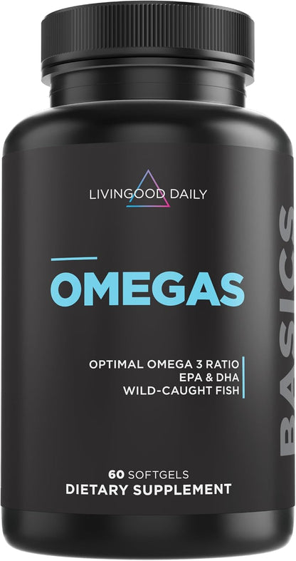 Livingood Daily Fish Oil Omega 3 Supplement, EPA and Dha from Wild Caught Fish, Omega 3 Fatty Acids for Heart, Brain, and Joint Health for Men and Women, Gluten Free, 30 Day Supply, 60 Softgels