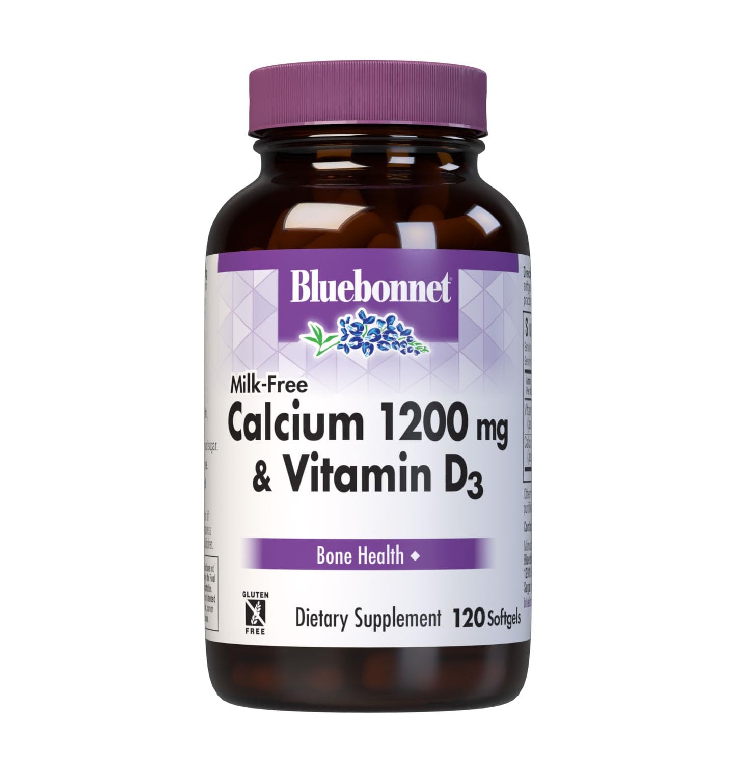 Bluebonnet Nutrition Milk-Free Calcium 1,200 mg Plus Vitamin D3 400 IU - High Potency, Maximum Absorption Strong Healthy Bones & Immune Health Support Supplement, Gluten-Free, Dairy-Free, 120 Softgels