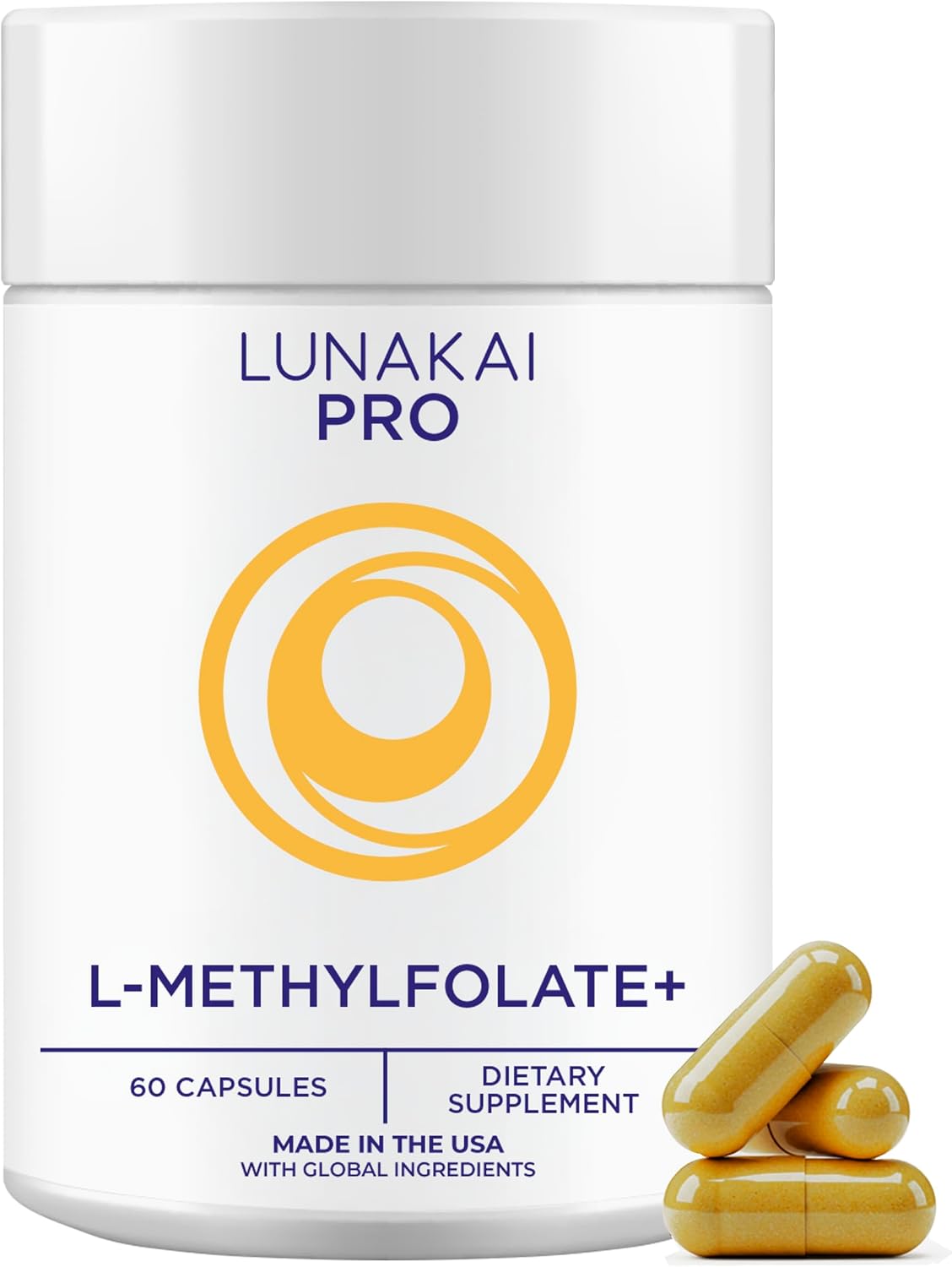 Lunakai L Methyl Folate 15mg Plus B2, B6 & Methyl B12 - Active 5-MTHF Form | USA Made, High Potency L-MethylFolate Supplement - Daily Brain, Mood & Energy Support, Non-GMO MTHFR, 60 ct