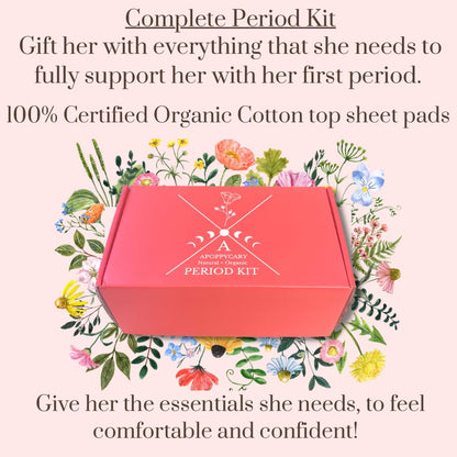 Organic 77 PC Period Kit Moon Box for Teens and Tweens - Organic Cotton Top Sheet Feminine Pads
