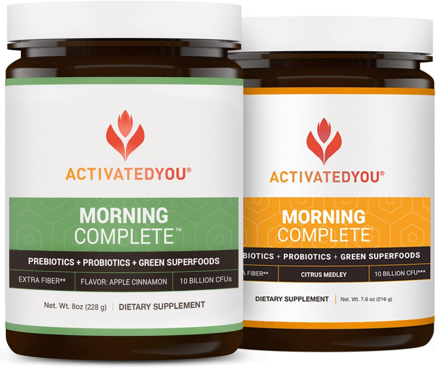 ACTIVATEDYOU Morning Complete Daily Wellness Drink with 10 Billion CFUs, Prebiotics, Probiotics and Green Superfoods, 30 Servings, Apple Cinnamon + Citrus Flavor Bundle