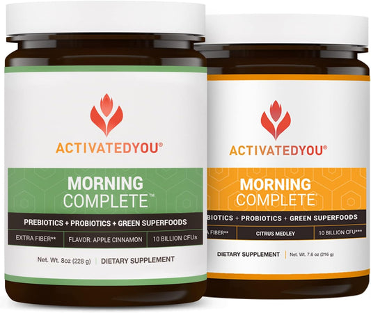 ACTIVATEDYOU Morning Complete Daily Wellness Drink with 10 Billion CFUs, Prebiotics, Probiotics and Green Superfoods, 30 Servings, Apple Cinnamon + Citrus Flavor Bundle
