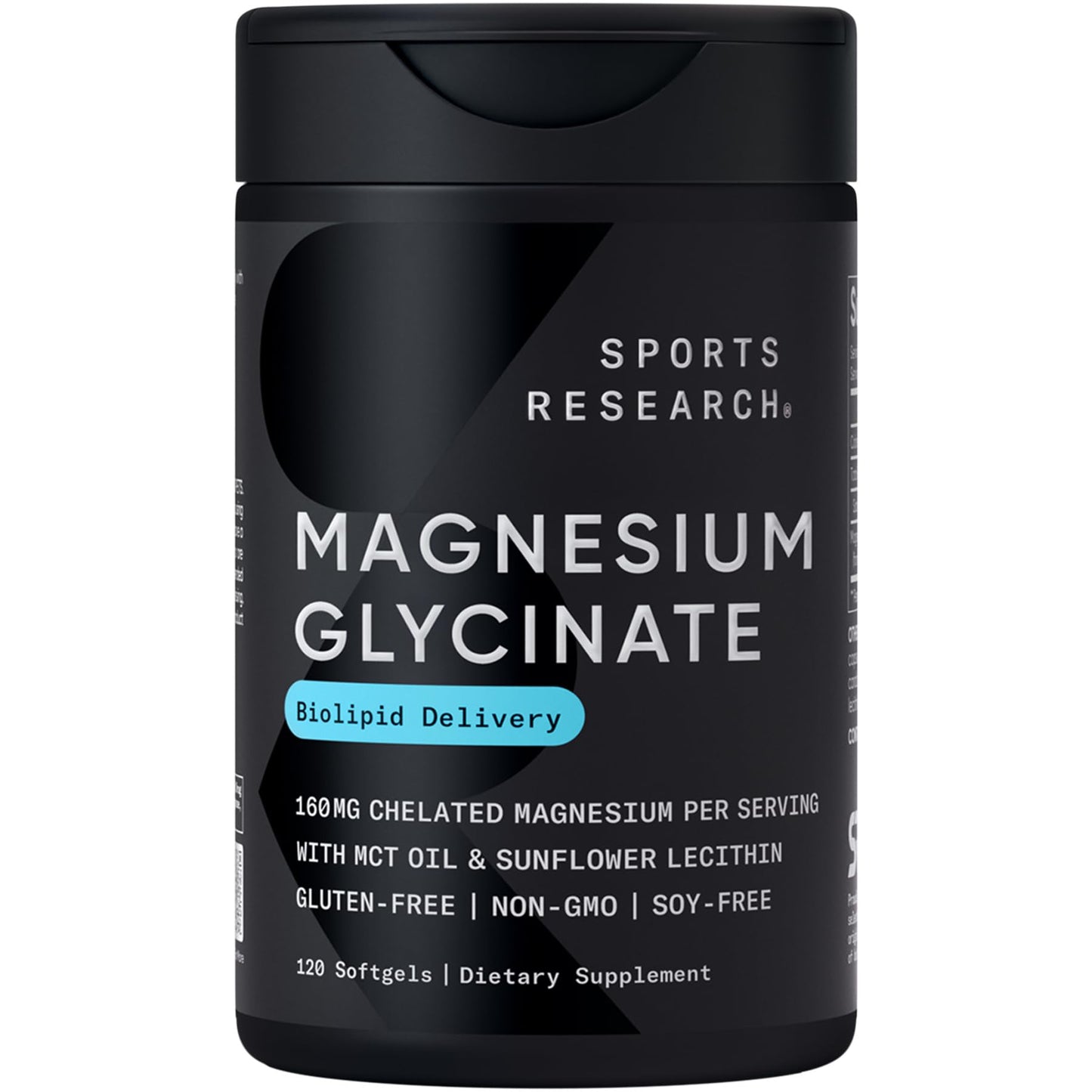 Sports Research® Magnesium Glycinate - Supports Restful Sleep & Enzymatic Processes - 160 mg Chelated Magnesium - Vegan Capsule - 90 Count