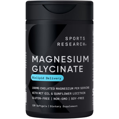 Sports Research® Magnesium Glycinate - Supports Restful Sleep & Enzymatic Processes - 160 mg Chelated Magnesium - Vegan Capsule - 90 Count
