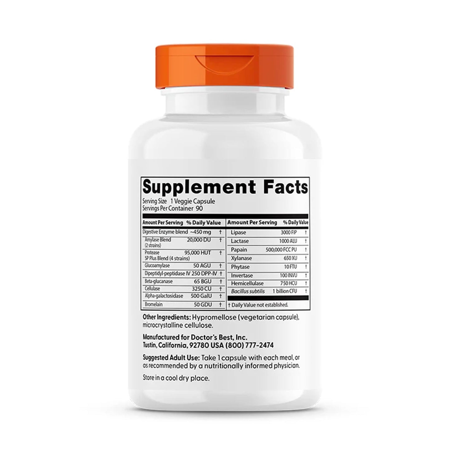Doctor's Best Digestive Enzymes Supplement for Women & Men - Supports Gut Health, Digestion, & Overall Wellness, Formulated with Amylase, Super Enzyme Blend for Food Break Down, Non GMO - 90 Veg Caps