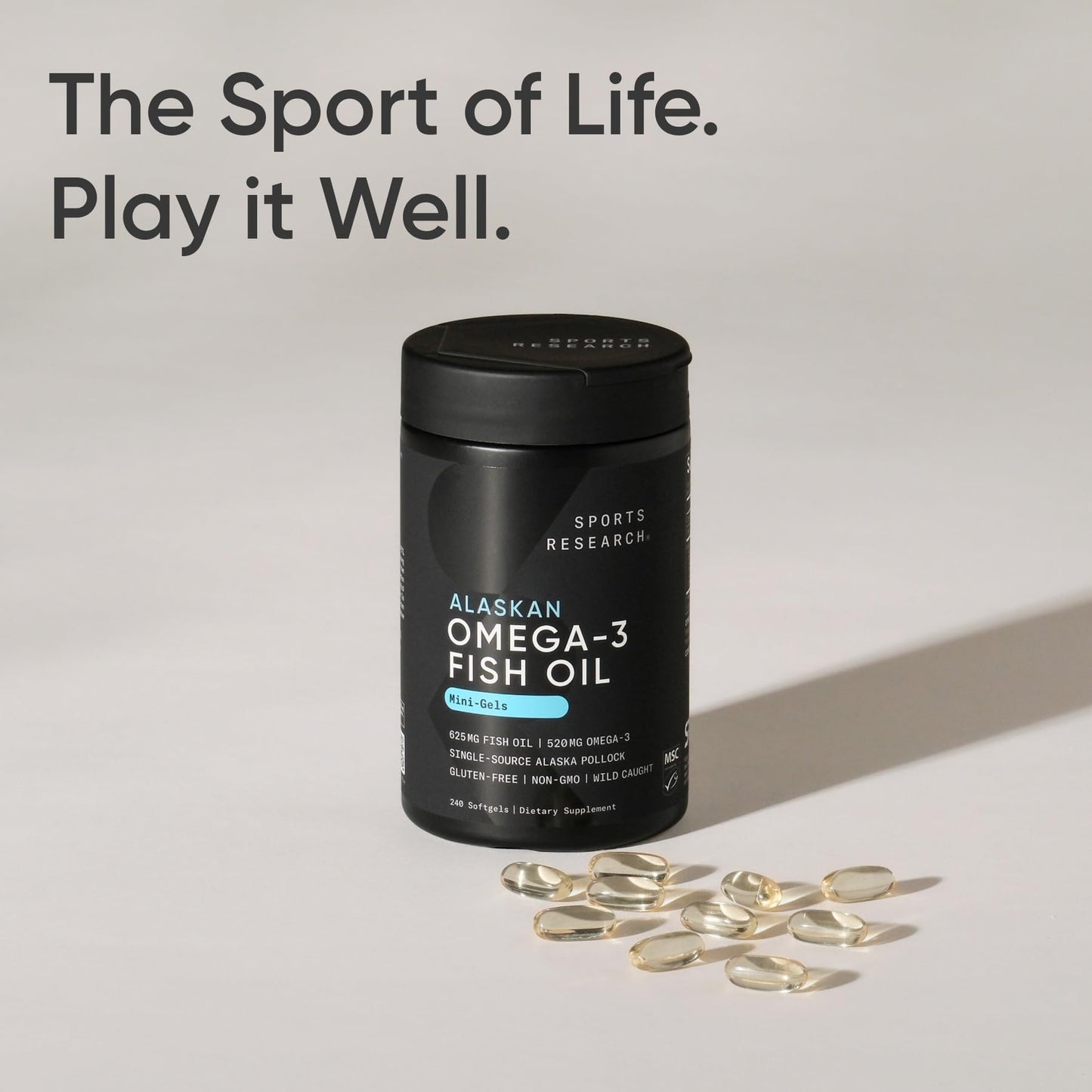 Sports Research® Omega-3 Fish Oil 1250 - Triple Strength Fish Oil Supplement from Wild Alaska Pollock - MSC Certified Sustainable · Non-GMO · Soy Free - 90 Softgel Capsules