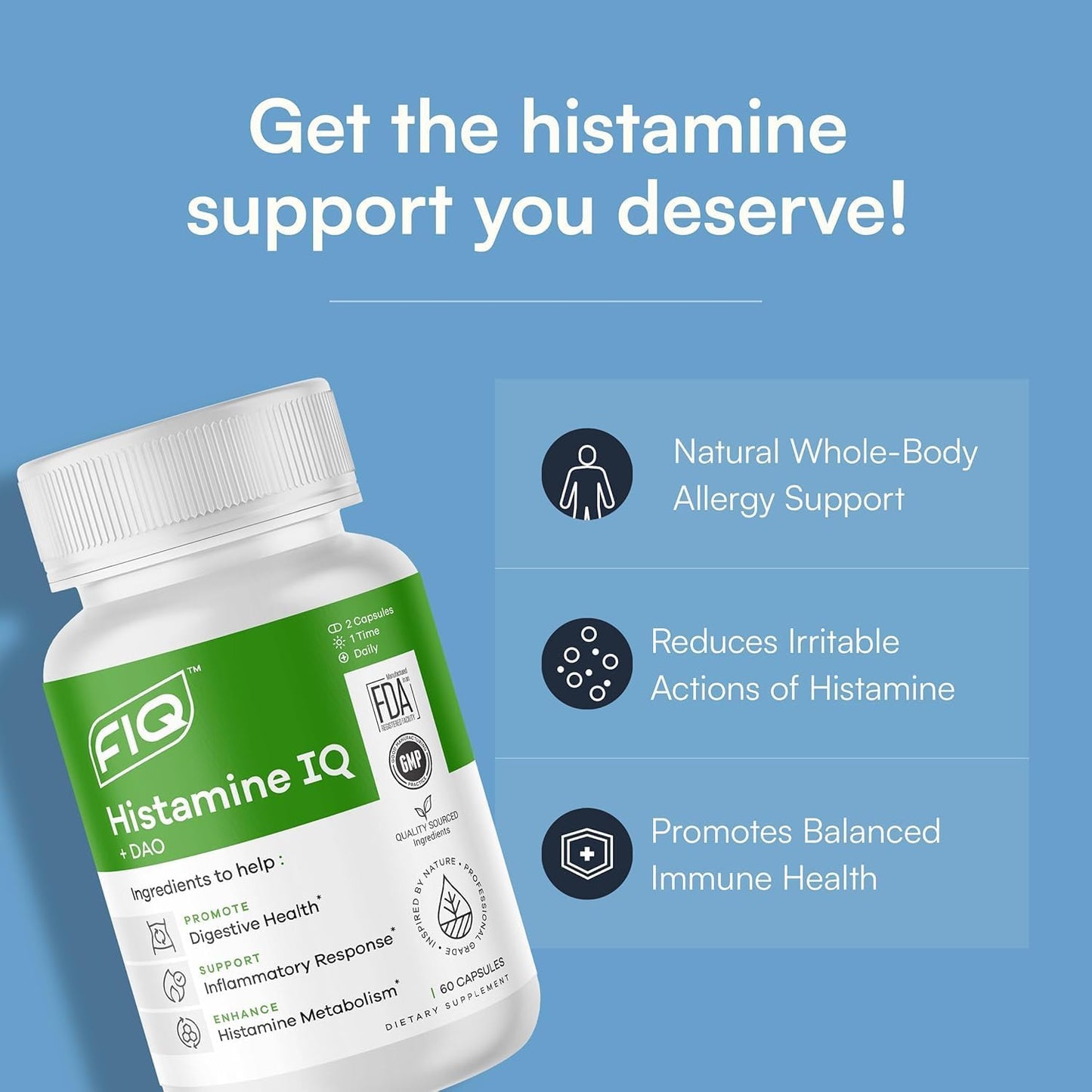 Formula IQ - Histamine IQ - Diamine Oxidase (DAO) Enzyme Supplement - DAO Histamine Blocker - Immune Support - 60 Capsules
