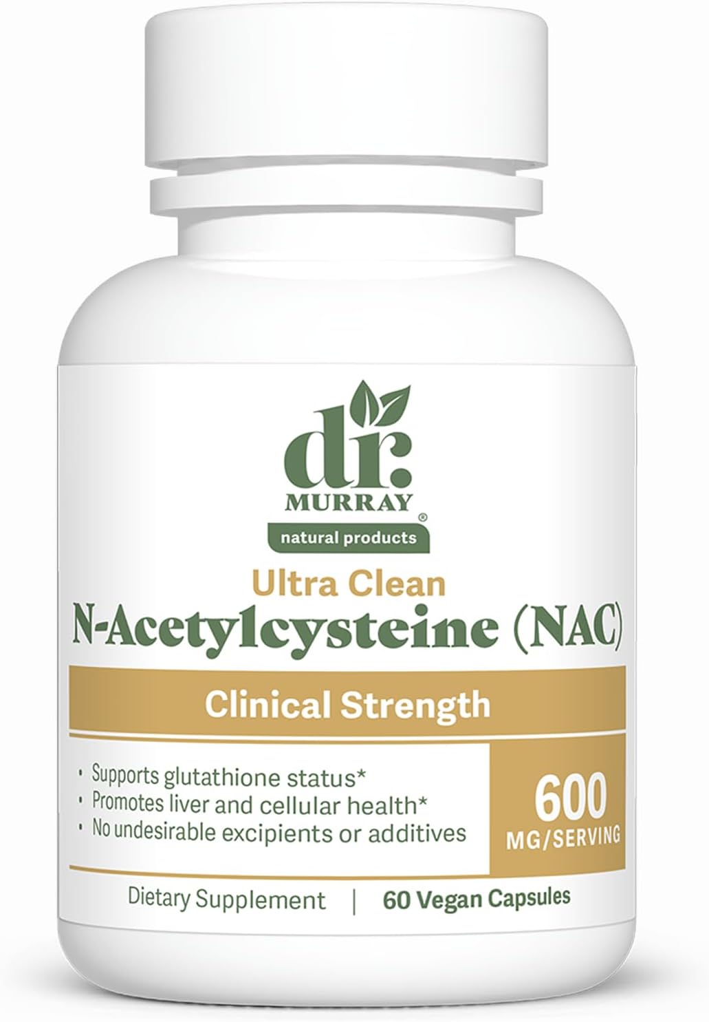 Dr. Murray's Ultra Clean N-Acetylcysteine NAC Supplement 600 mg - Respiratory & Liver Support | Vegan | Non-GMO | Gluten Free | Third-Party Tested | 120 Capsules