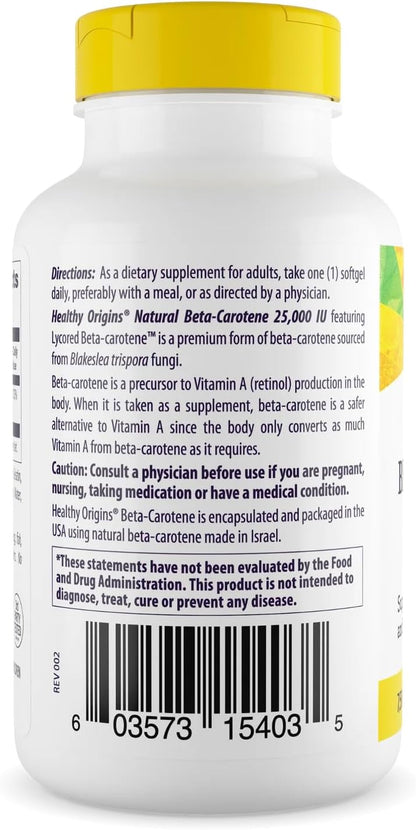 Healthy Origins Beta-Carotene 25,000 IU, Non-GMO, 180 Softgels
