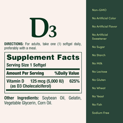Nature's Bounty Immune Health Vitamin D3 5000 iu, Rapid Release 400 Softgels