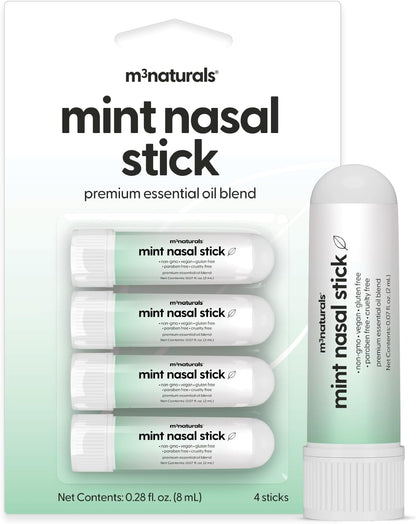 Mint Nasal Stick, Nasal Inhaler, Essential Oil Aromatherapy, 4 Sticks by M3