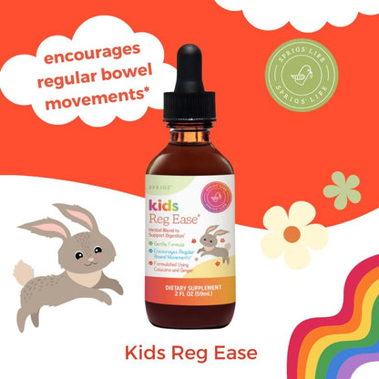SPRIGS Kids Reg Ease Digestive Supplement, 2 Fl Oz | Gentle Herbal Blend Tincture with Organic Herbs Like Cascara & Ginger to Support Child Digestion | Encourages Regular Bowel Movement in Children