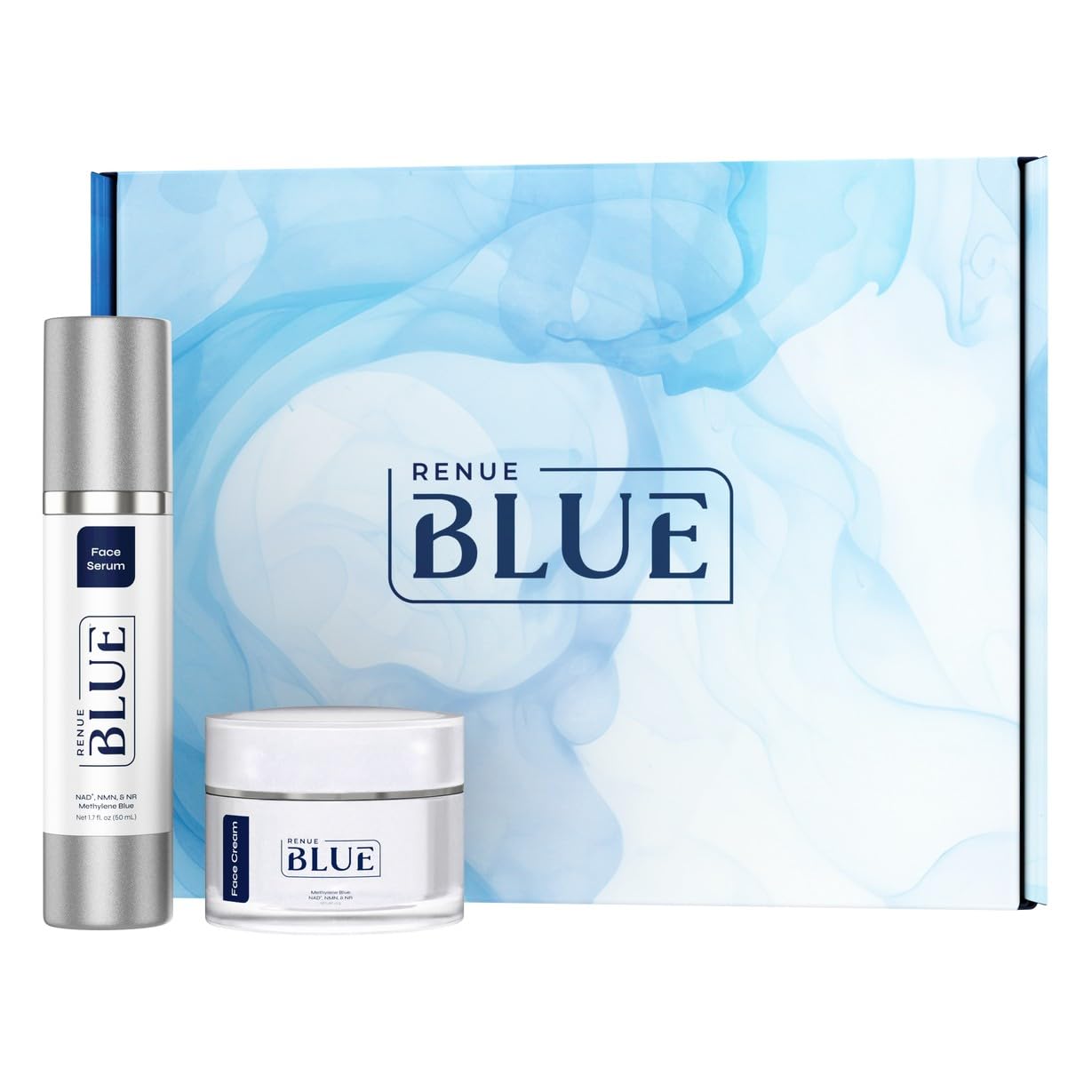 Renue Blue Skin Rejuvenation Protocol - Liposomal Face Serum & Methylene Blue Face Cream Anti-Aging Skincare Set