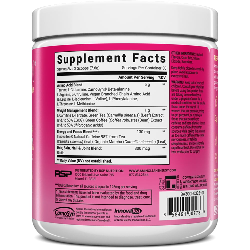 AminoLean Pre Workout Powder & Natural Amino Energy with Vegan BCAA + EAA | Jitter-Free Preworkout Energy from Green Tea + Amino Acids & Weight Management for Women & Men - Vegan, Zero Sugar, No Crash