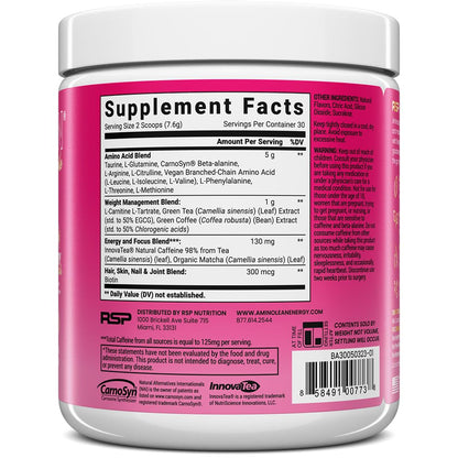 AminoLean Pre Workout Powder & Natural Amino Energy with Vegan BCAA + EAA | Jitter-Free Preworkout Energy from Green Tea + Amino Acids & Weight Management for Women & Men - Vegan, Zero Sugar, No Crash