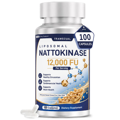 Liposomal 12-in-1 Nattokinase 12,000 FU, Multi Enzyme Complex, 200 Capsules | Serrapeptase, Lumbrokinase, Bromelain, CoQ10, Omega-3 & Red Yeast Rice, Cardiovascular, Circulatory & Heart Health Support