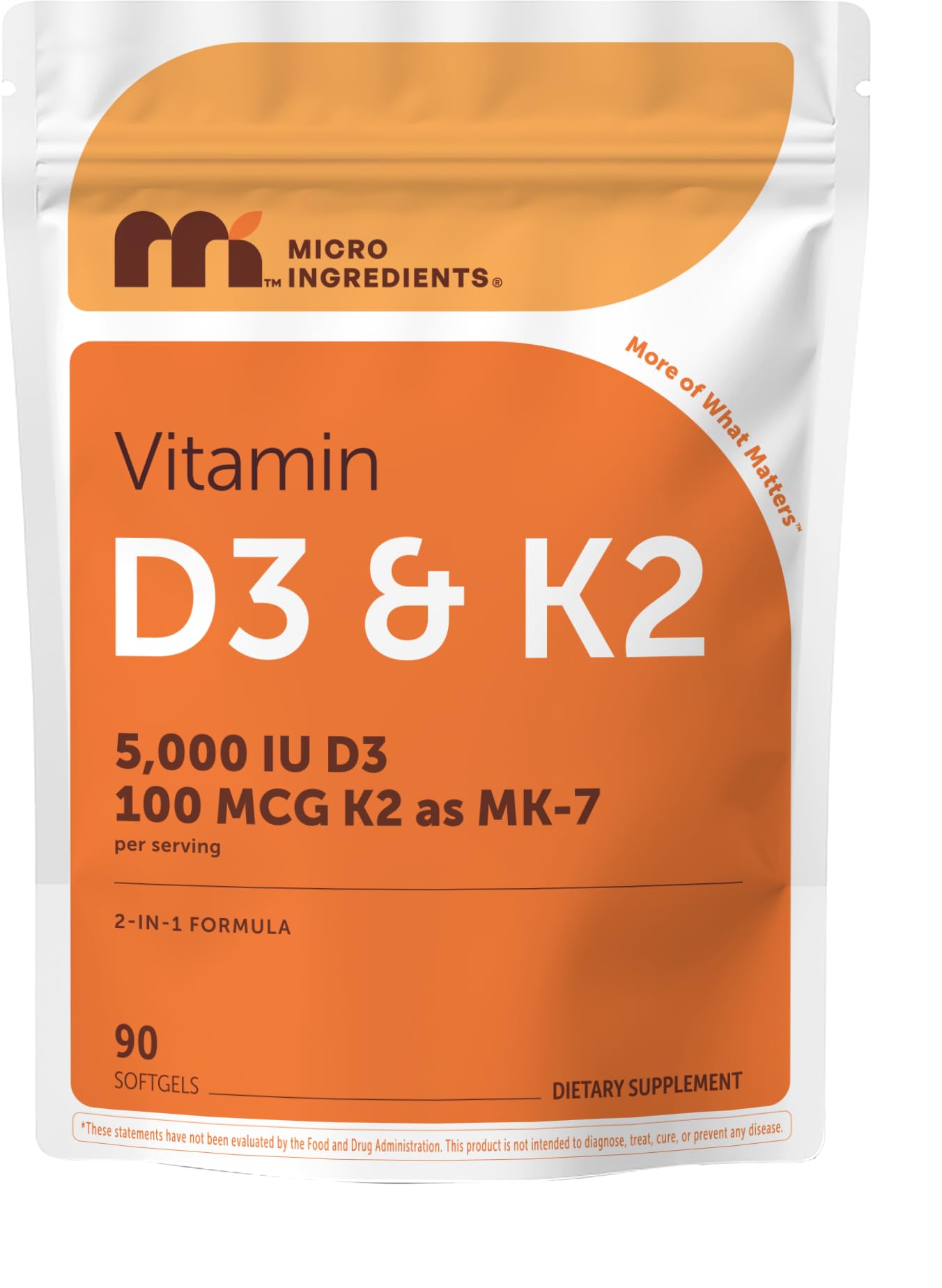 Micro Ingredients Vitamin D3 5,000 IU + K2 MK-7 100 mcg, 300 Softgels | 2-in-1 Vitamins D & K Complex | Extra Strength, Easy to Swallow, Non-GMO, Gluten Free
