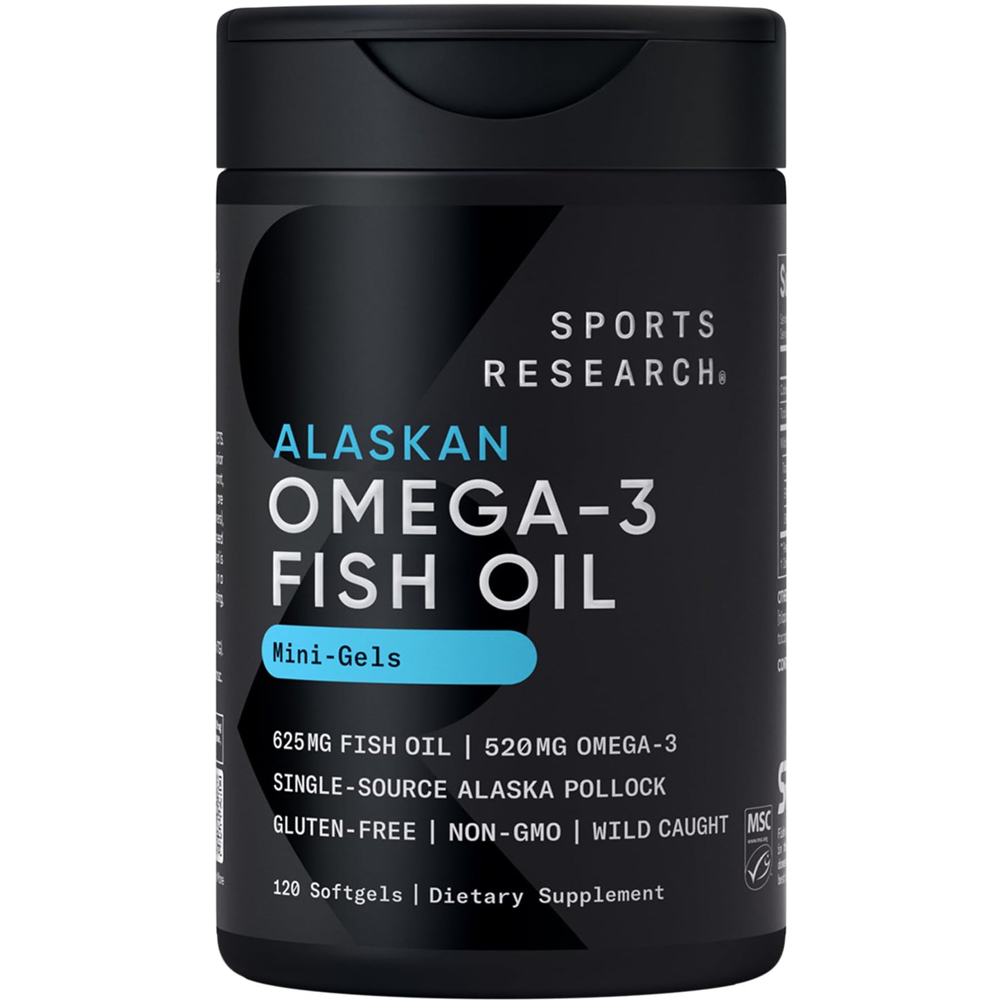 Sports Research® Omega-3 Fish Oil 1250 - Triple Strength Fish Oil Supplement from Wild Alaska Pollock - MSC Certified Sustainable · Non-GMO · Soy Free - 90 Softgel Capsules