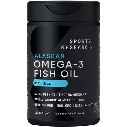 Sports Research® Omega-3 Fish Oil 1250 - Triple Strength Fish Oil Supplement from Wild Alaska Pollock - MSC Certified Sustainable · Non-GMO · Soy Free - 90 Softgel Capsules