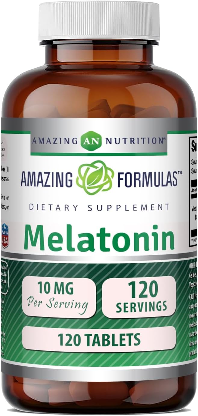 Amazing Formulas Melatonin 10 Mg Supplement | Tablets | Non-GMO | Gluten-Free | Made in USA (1 Pack | 120 Count)