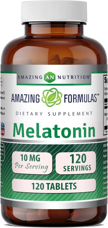 Amazing Formulas Melatonin 10 Mg Supplement | Tablets | Non-GMO | Gluten-Free | Made in USA (1 Pack | 120 Count)