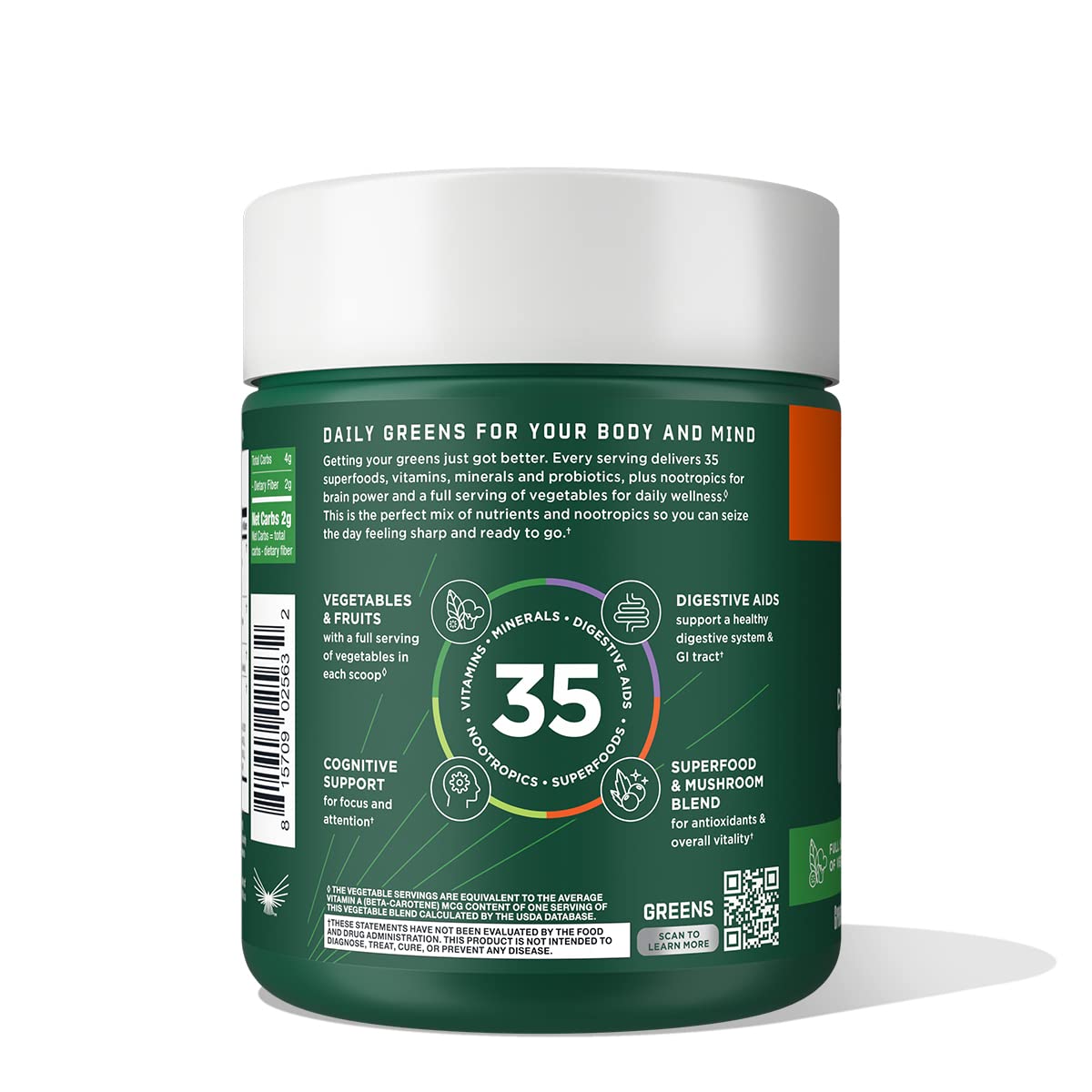 Bulletproof Greens, 8.4 Ounces, Daily Greens Powder with Superfoods, Nootropics, Vegetables, Fruits and Essential Nutrients