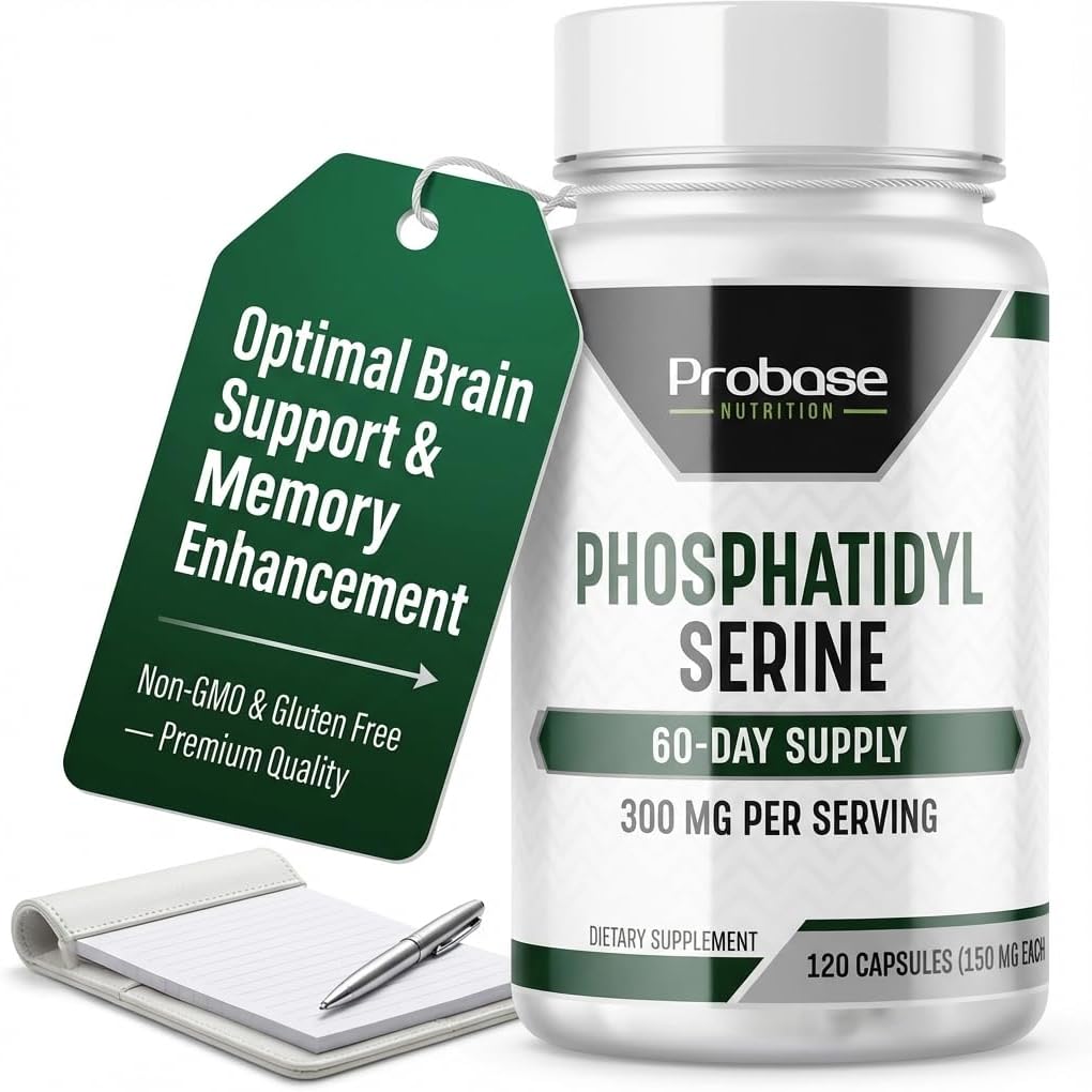 Probase Nutrition Phosphatidylserine 300mg Supplement Brain Health and Memory Support Non-GMO Gluten Free 120 Capsules Phosphatidyl Serine Complex