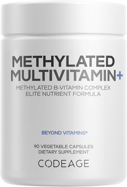 Codeage Methylated Multivitamin Supplement - B-Vitamin, Vitamins A, C, D, E, K2, B12 Methylcobalamin - L-Methylfolate - Magnesium, CoQ10, DIM, Probiotics, Benfotiamine, Lithium, Calcium - 90 Capsules