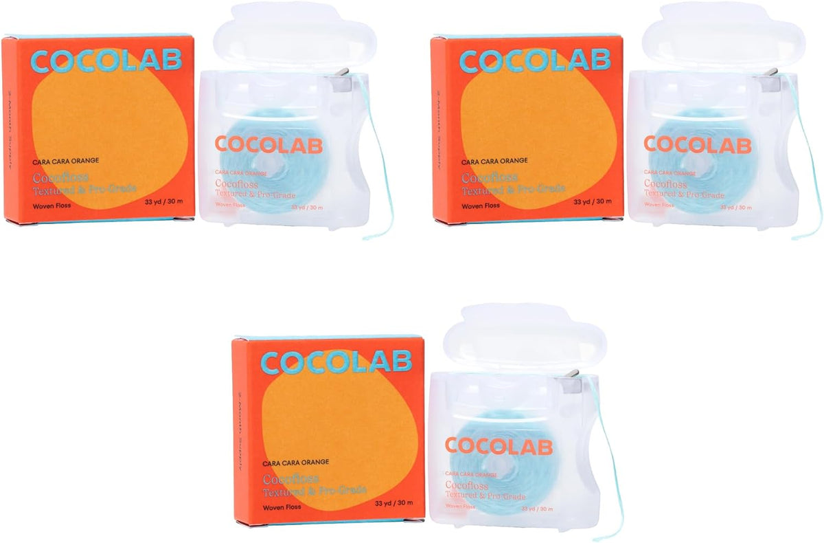 Cocofloss Expanding Woven Dental Floss by Cocolab, Waxed Tooth Floss for Daily Oral Care, Coconut Oil Infused, Vegan, For Adults and Kids, Orange Scent, 3 Pack