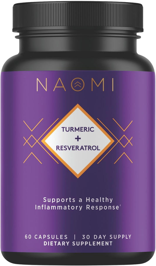 NAOMI Turmeric + Resveratrol 1000mg - Supports Healthy Inflammatory Response, Joint Comfort & Cardiovascular Wellness - 95% Curcuminoids, BioPerine® Enhanced Absorption, Non-GMO, Vegan, 30-Day Supply