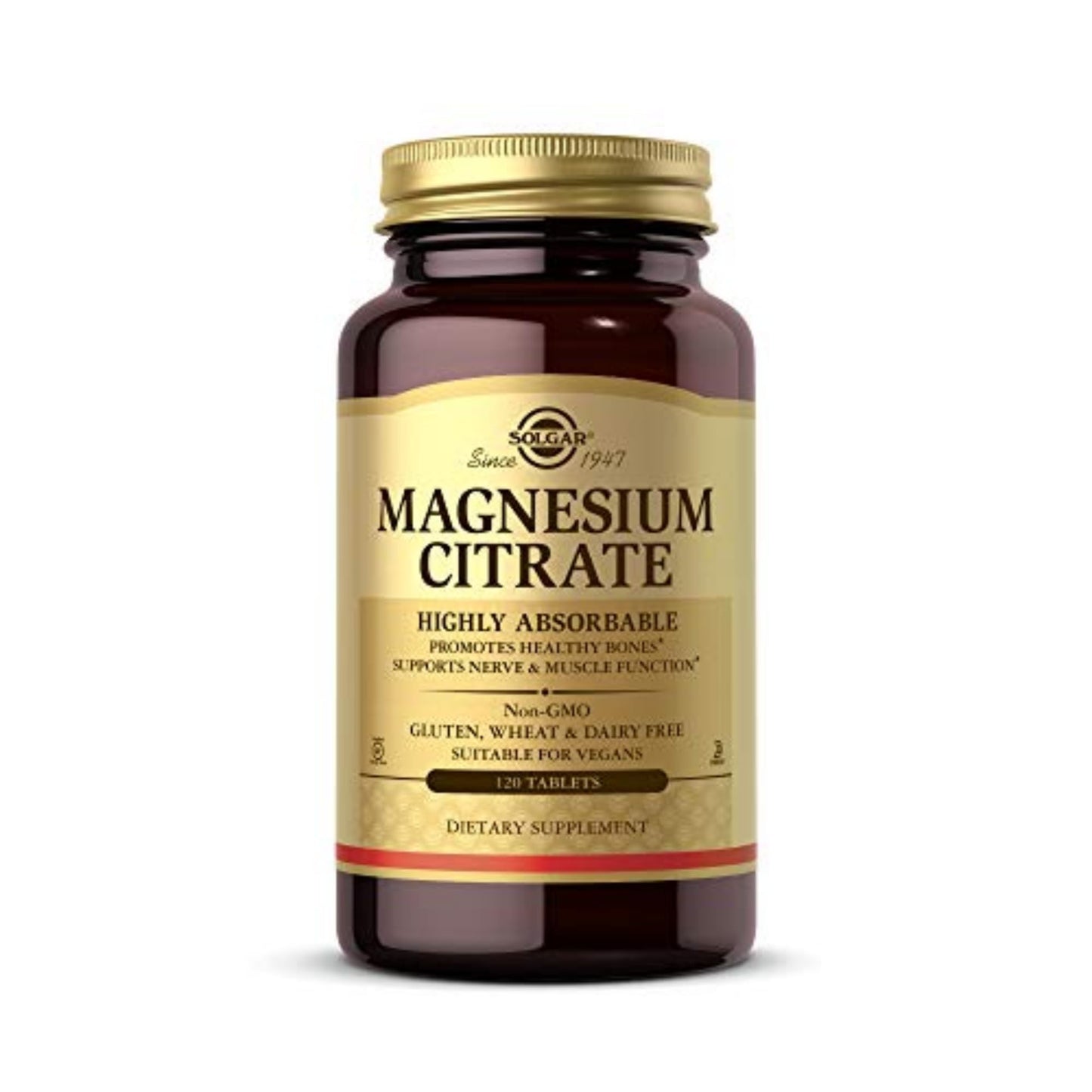 Solgar Magnesium Citrate, 120 Tablets - Promotes Healthy Bones - Supports Nerve & Muscle Function - Non GMO, Vegan, Gluten Free, Dairy Free, Kosher - 60 Servings, Standard Packaging