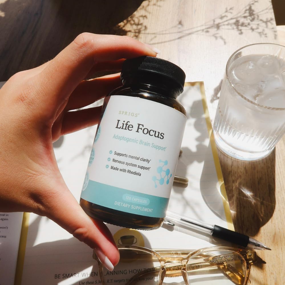 SPRIGS Life Focus Adaptogenic Brain Support Supplement 120 Capsules | Herbal Blend with Organic Rhodiola for the Nervous System, Mental Clarity & Calm Focus | Non-Stimulating Formula for Steady Energy