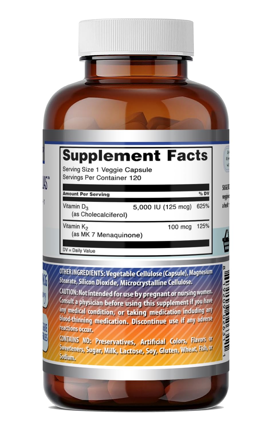 Amazing Formulas Vitamin D3 5000 IU with Vitamin K2 100 Mcg| 250 Veggie Capsules | D3 + K2 Complex | Non-GMO | Gluten Free | Made in USA