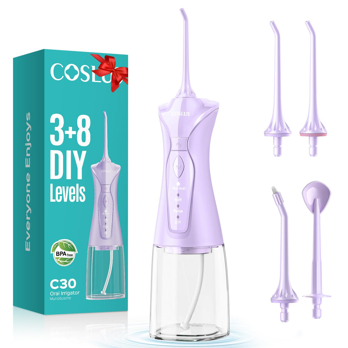 COSLUS C30 Water Dental Flosser, Upgraded DIY Mode, Black, 1Pcs