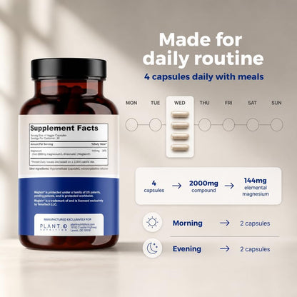 Magnesium L-Threonate Capsules – Brain & Sleep Support – 144mg Elemental Magnesium per Serving – High Absorption Cognitive & Memory Support – 120 Capsules
