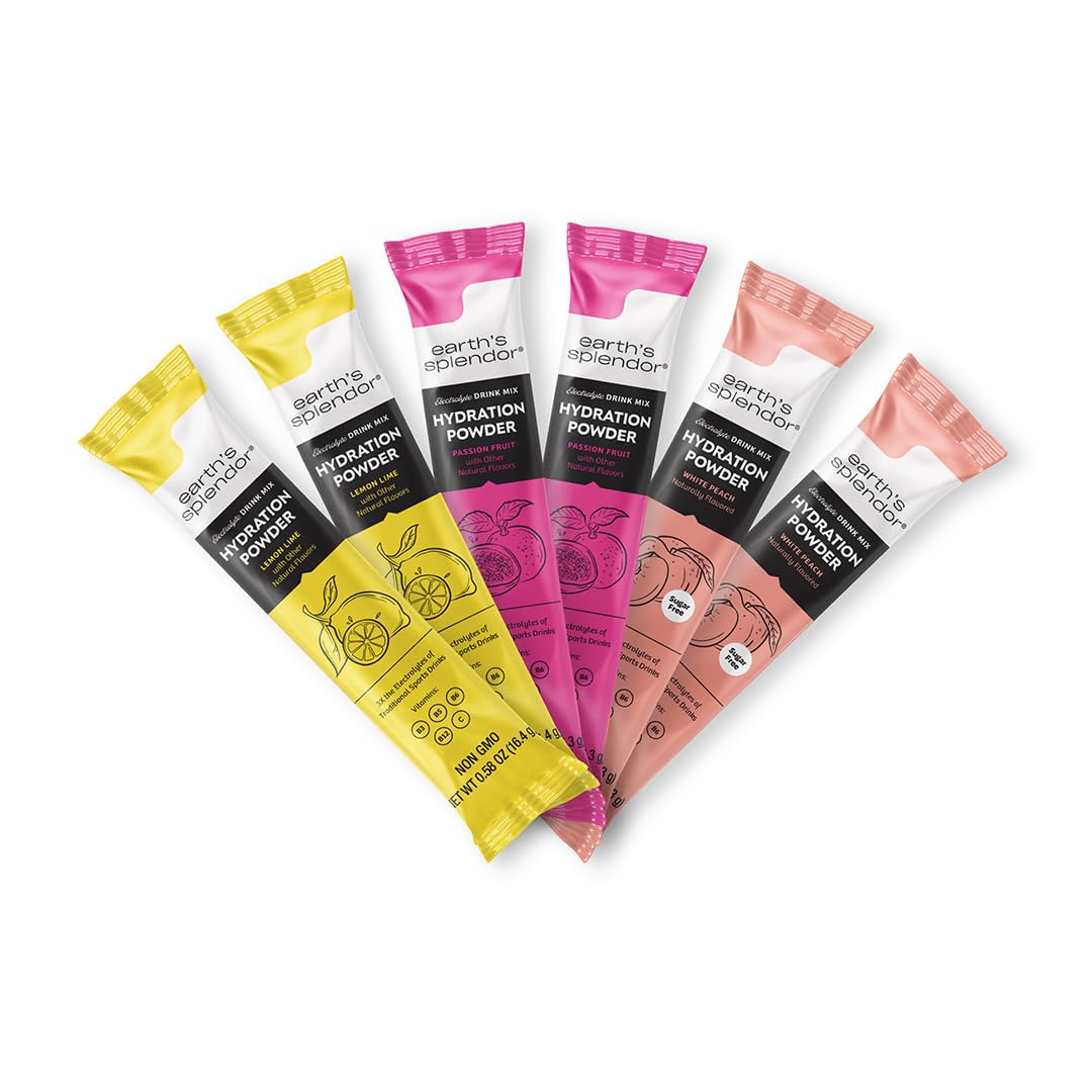 Earth's Splendor Electrolytes Powder Packets Sugar Free White Peach Hydration Sticks with Essential Vitamins for Energy & Sports Performance Travel-Friendly Single-Serve Packets for Daily Use 10 Pack