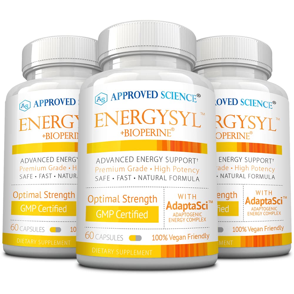Approved Science Energysyl - Caffeine Free - with Adaptogens, B Vitamins, and Bioperine - 1 Month Supply - 60 Capsules - Made in The USA