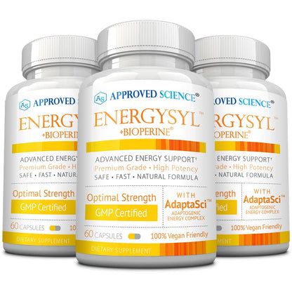 Approved Science Energysyl - Caffeine Free - with Adaptogens, B Vitamins, and Bioperine - 1 Month Supply - 60 Capsules - Made in The USA