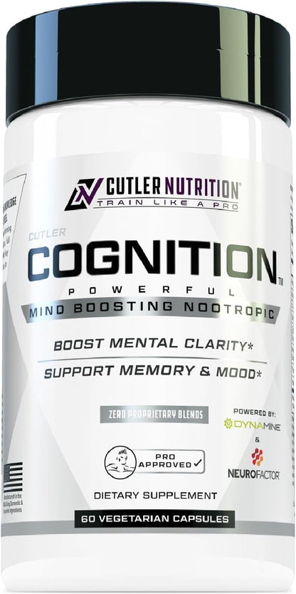 Cutler Nutrition Cognition Nootropic Brain Focus Supplement, 60 Capsules | Alpha GPC, Dynamine, caffeine and L-theanine for mental clarity, memory, concentration and sustained focus at work or study