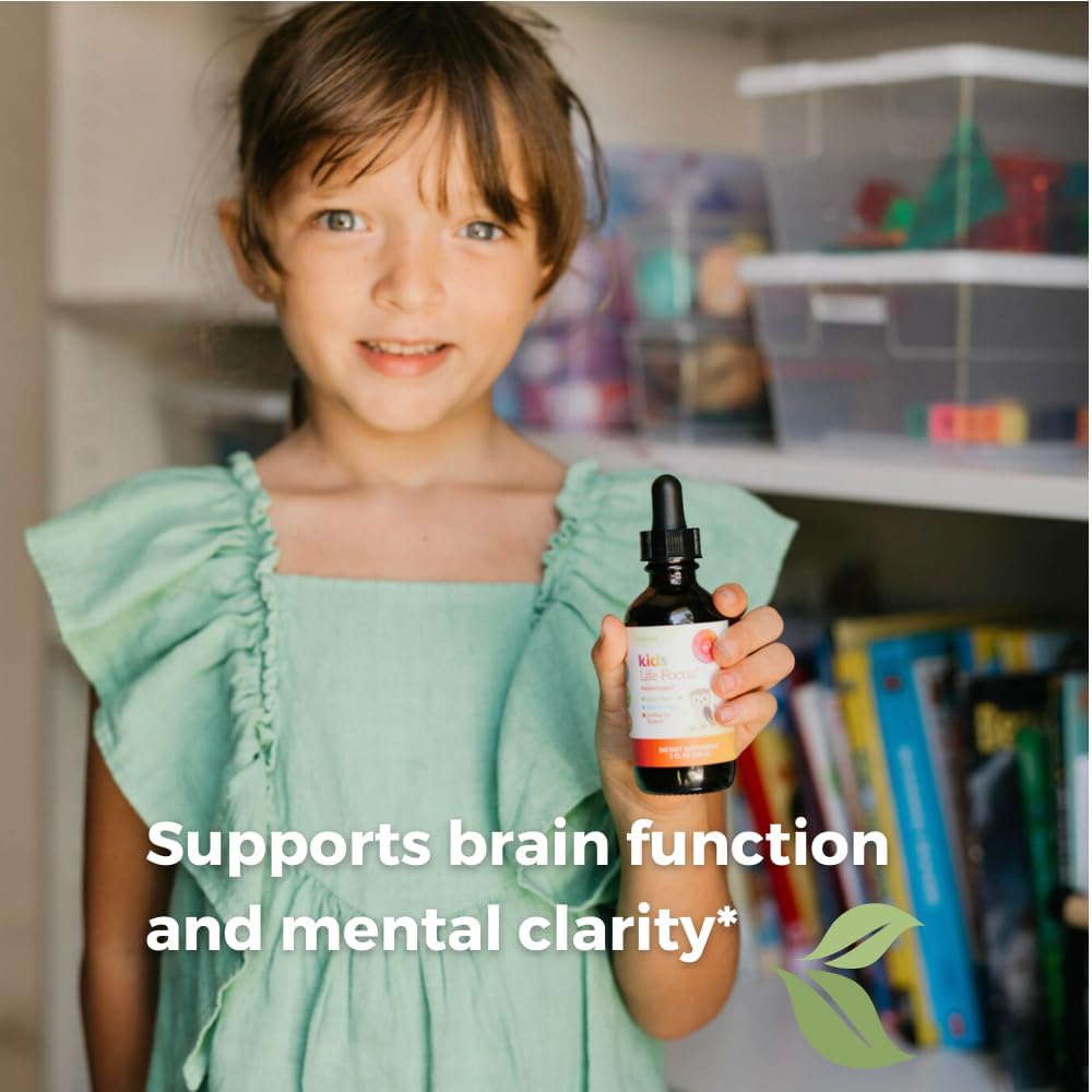 SPRIGS Kids Life Focus Supplement, 2 Fl Oz | Herbal Blend Tincture for Students to Support Concentration | Organic Herbs Ashwagandha & American Ginseng Root Help with Brain Function & Mental Clarity