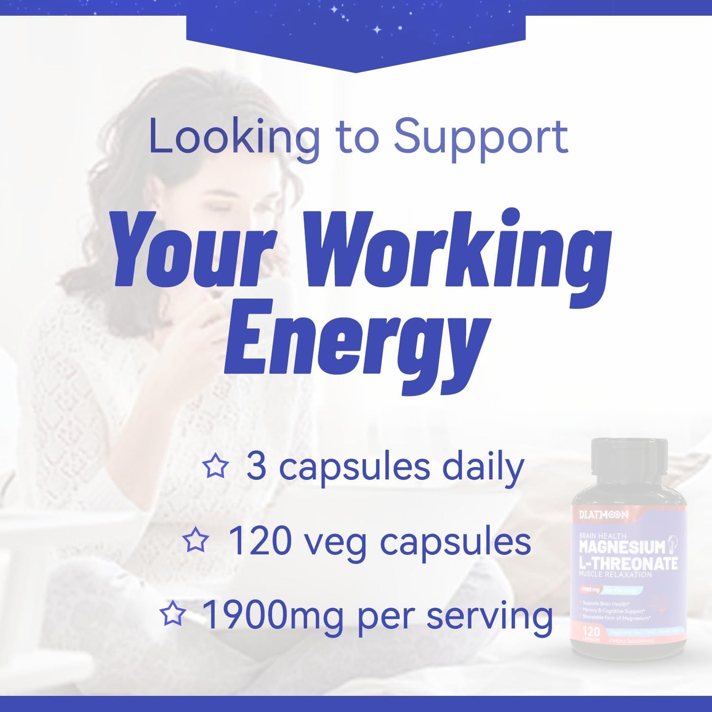 Magnesium L-Threonine 1900mg, High Absorption, 120 Vegan Capsules | Magnesium L Threonine Supplement Promotes Relaxation & Wellness, Non-GMO, Gluten Free for Men & Women