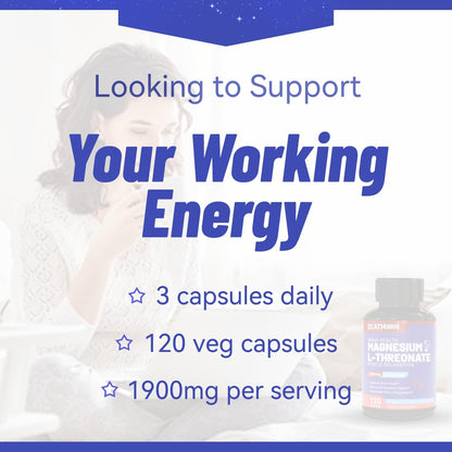 Magnesium L-Threonine 1900mg, High Absorption, 120 Vegan Capsules | Magnesium L Threonine Supplement Promotes Relaxation & Wellness, Non-GMO, Gluten Free for Men & Women