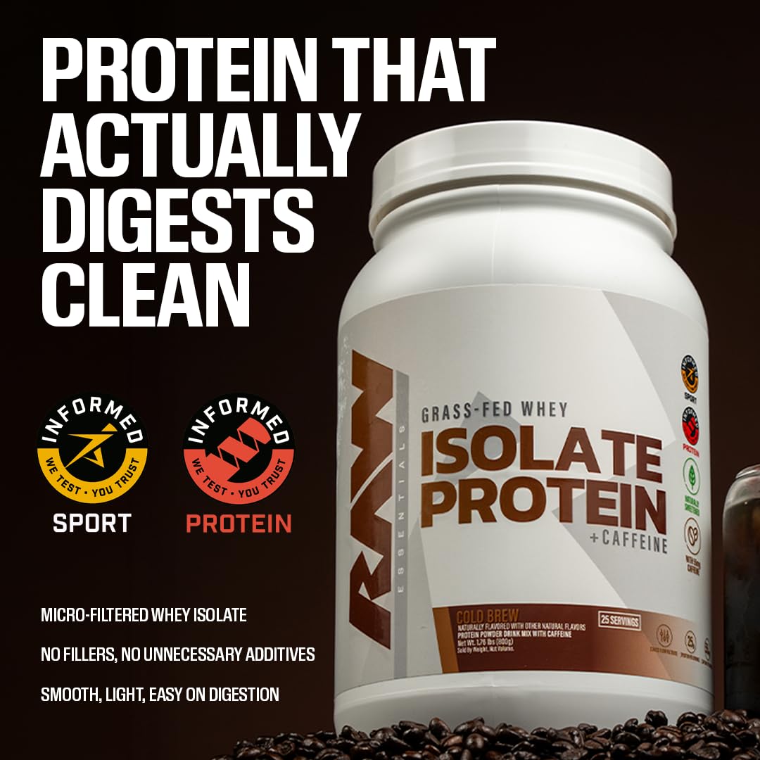 RAW Whey Isolate Protein Powder, Dark Chocolate - 100% Grass-Fed Sports Nutrition Whey Protein Powder for Muscle Growth & Recovery - Low-Fat, Low Carb, Naturally Flavored & Sweetened - 25 Servings