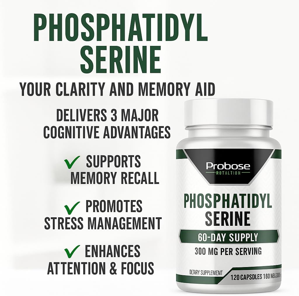 Probase Nutrition Phosphatidylserine 300mg Supplement Brain Health and Memory Support Non-GMO Gluten Free 120 Capsules Phosphatidyl Serine Complex