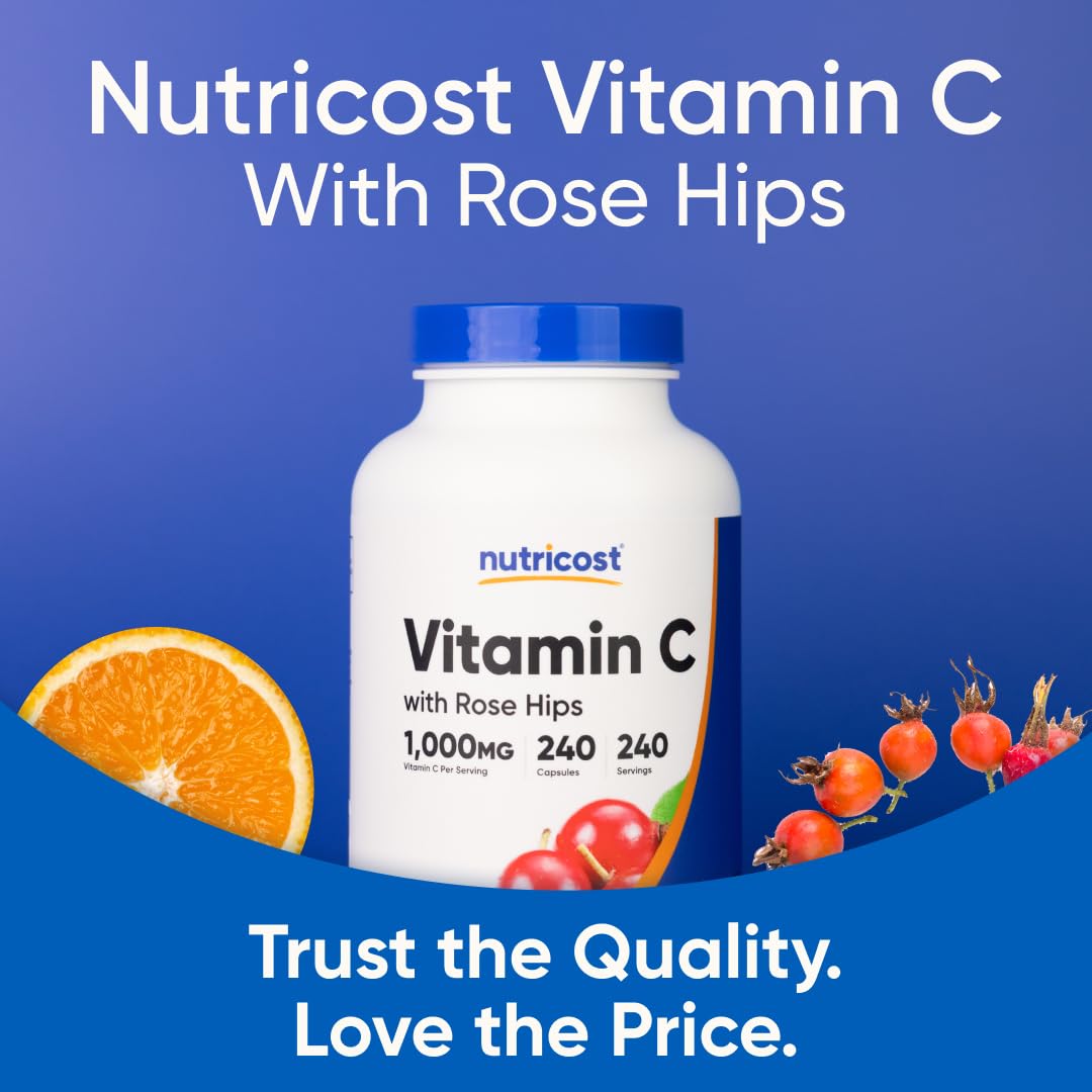 Nutricost Vitamin C with Rose Hips 1025mg, 240 Capsules, Gluten Free | Vitamin C 1,000mg, Rose Hips 25mg, GMO-Free