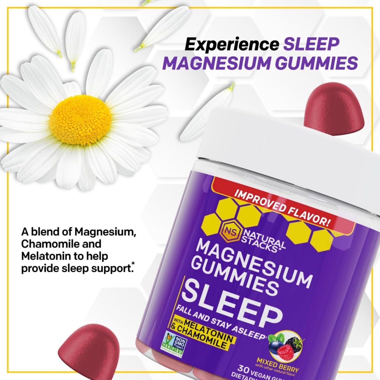 NATURAL STACKS Mood Bites + Sleep Magnesium Gummies Bundle - Mood & Sleep Support* - 60 Chewables