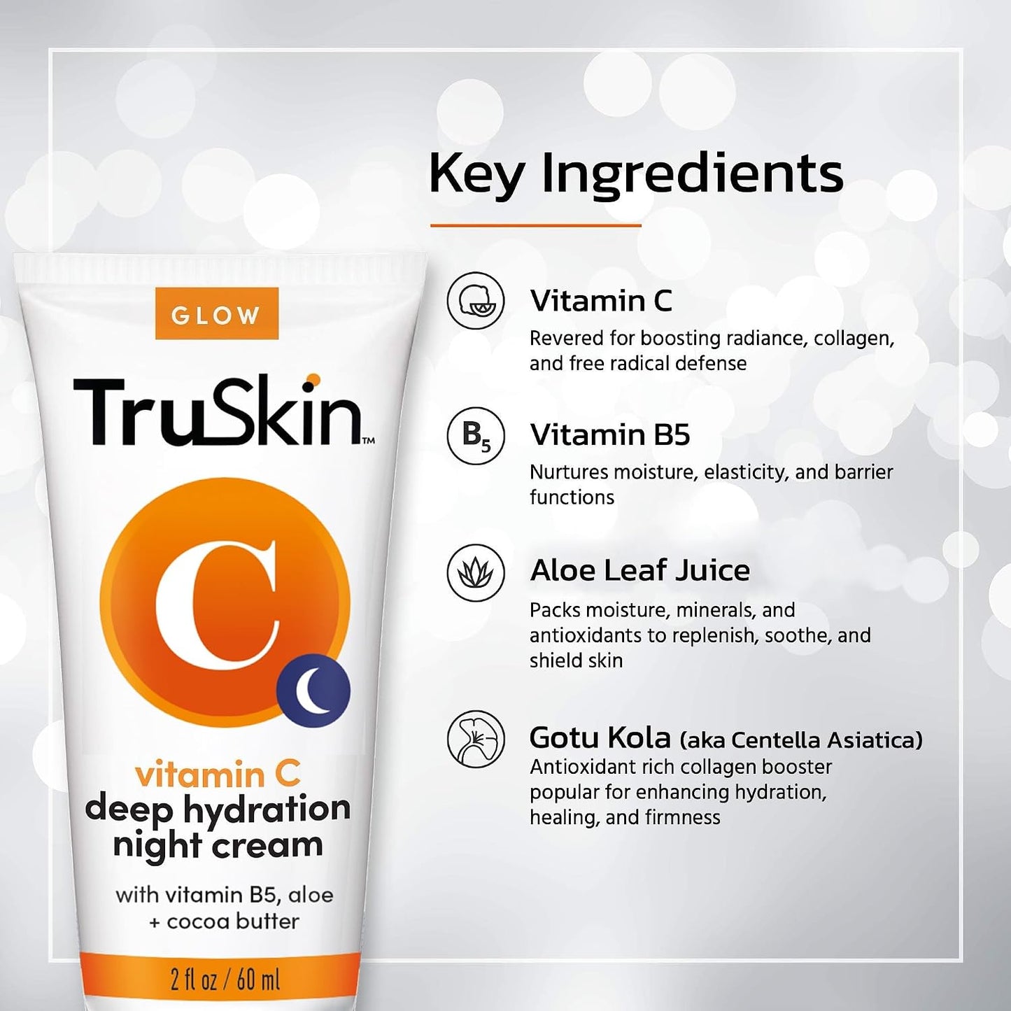 TruSkin Vitamin C Night Cream Brightening Face Moisturizer, 2 fl oz | Overnight Vitamin C cream with Vitamin B5, Aloe, MSM and Cocoa Butter hydrates for smoother, firmer-looking skin as you sleep