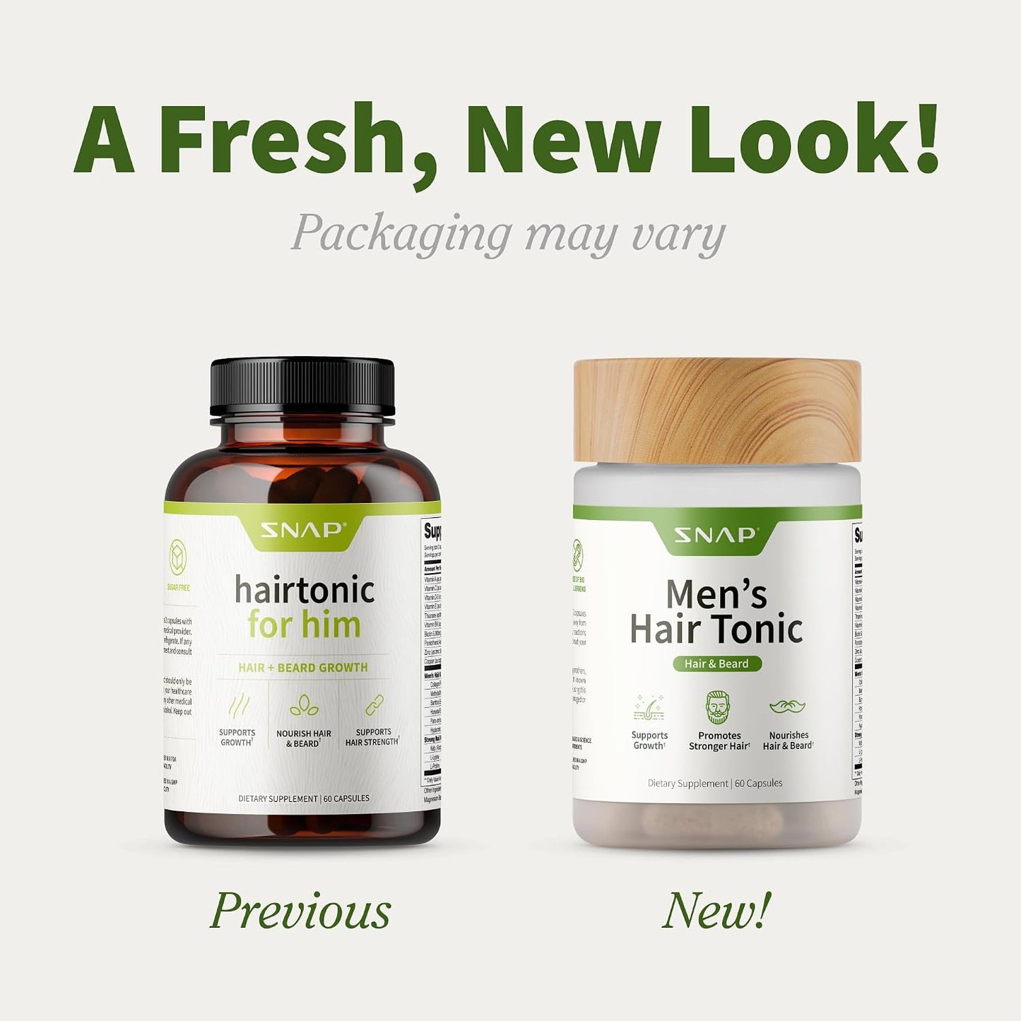 Snap Supplements Men's Hair Tonic, Vitamins for Men with Biotin, 60 Capsule | Nutritional Support for Hair, Skin, Nails & Beard with Kelp, Bamboo, Collagen Peptides, & Horsetail, Non-GMO, Gluten-Free