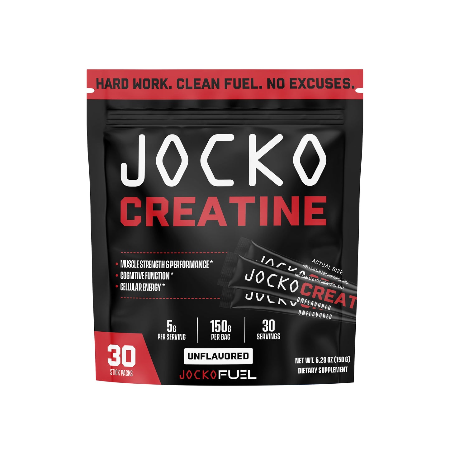 Jocko Fuel Creatine Monohydrate, Pure Micronized Powder for Men & Women, Supports Muscle Growth, Strength, Recovery & Cognition, Unflavored, 450 Grams, 90 Servings