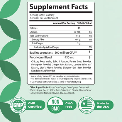 Sequente GutCore – Bacillus Coagulans & Ginger – 30 Ct, 1 Month Supply | Bacillus Coagulans, Chicory Root, Ginger, Lion's Mane & herbal blend | Non-GMO, Made in USA | Chewable gummy